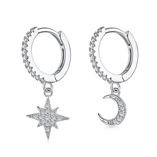 [Glimmer Jewelry]Star and Moon Asymmetric Earrings