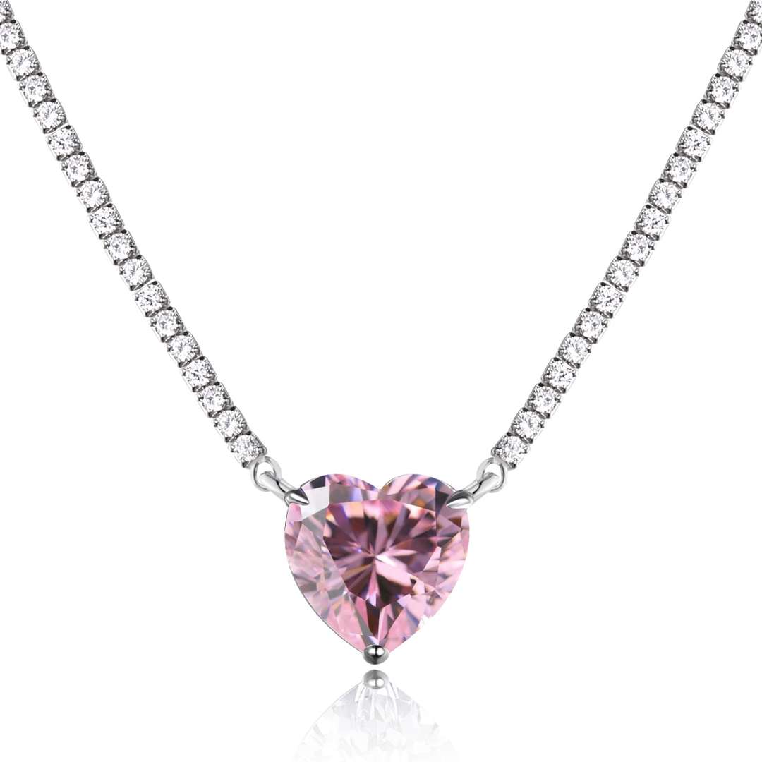[Glimmer Jewelry]8.0カラット 多彩なカラー 甘いハート形テニスネックレス