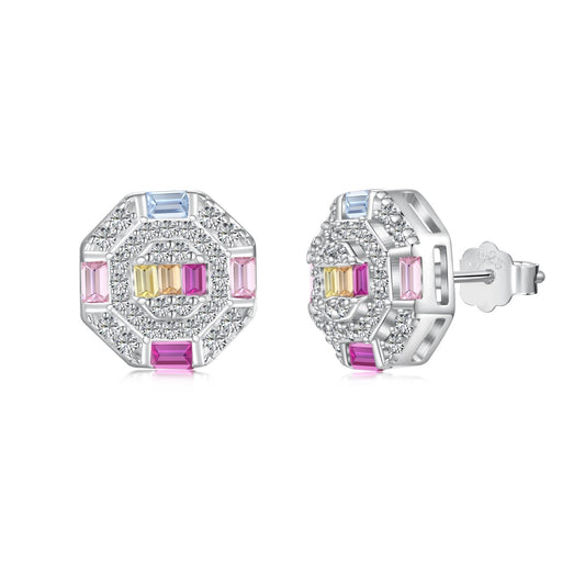 [Glimmer Jewelry]華やかなカラフル八角形デイリーピアス