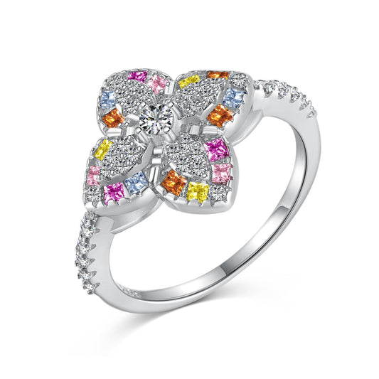 [Glimmer Jewelry]豪華なカラフルな花モチーフのバンケットリング