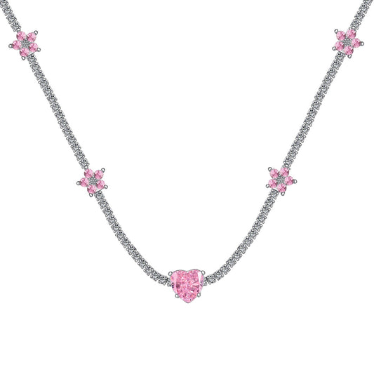 [Glimmer Jewelry]煌めくピンクのハートフラワーネックレス