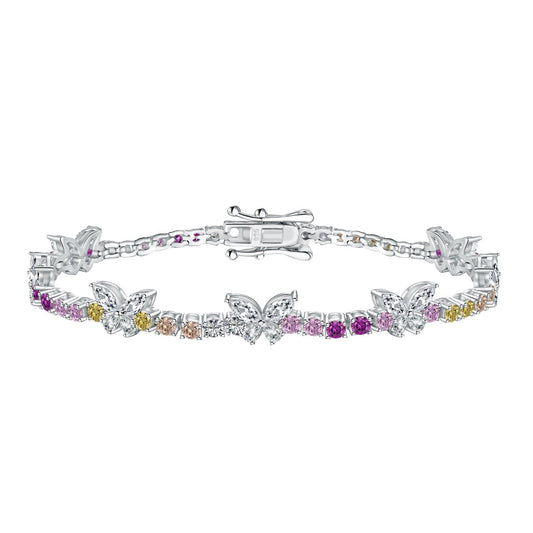 [Glimmer Jewelry]飾られたカラフルな蝶の形 ラウンドカット 日常使いのブレスレット