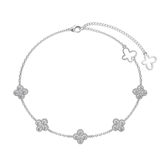 [Glimmer Jewelry]四つ葉のクローバー透かし彫り蝶ブレスレット