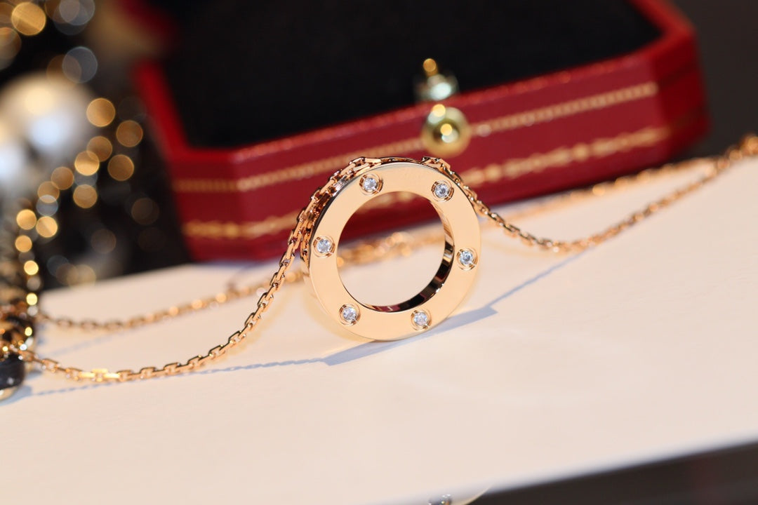 [Glimmer]LOVE ネックレス 16MM 6 ダイヤモンド ピンクゴールド