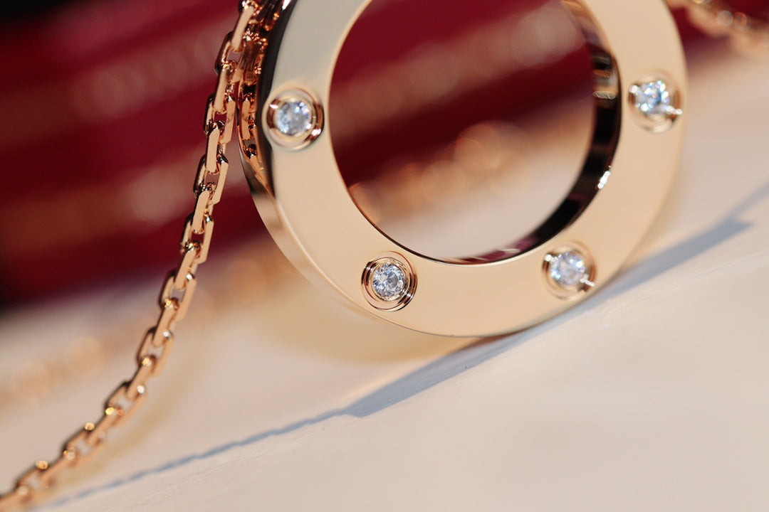 [Glimmer]LOVE ネックレス 16MM 6 ダイヤモンド ピンクゴールド