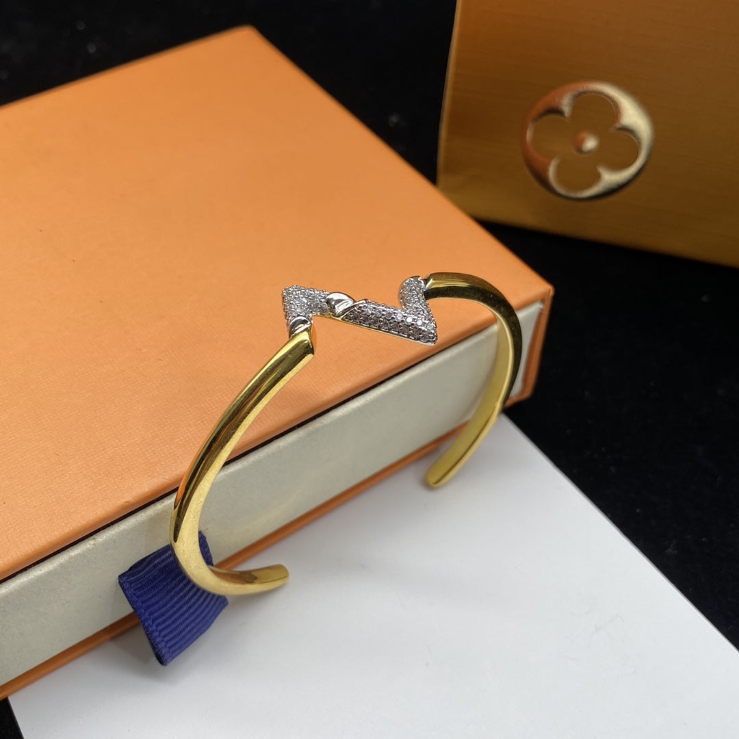[Glimmer]VOLTE UPSITE DOWN DIAMOND GOLD OPEN BRACELET