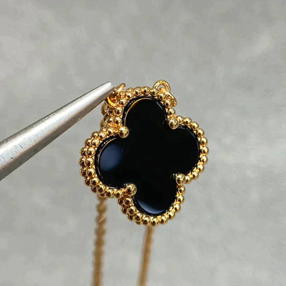 [Glimmer]CLOVER 15MM BLACK ONYX SINGLE FLOWER NECKLACE
