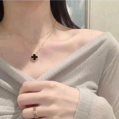 [Glimmer]CLOVER 15MM BLACK ONYX SINGLE FLOWER NECKLACE