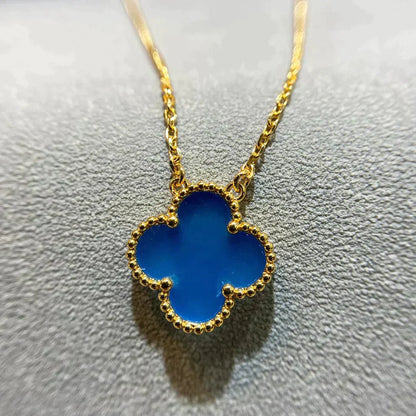 [Glimmer]CLOVER 15MM BLUE AGATE NECKLACE