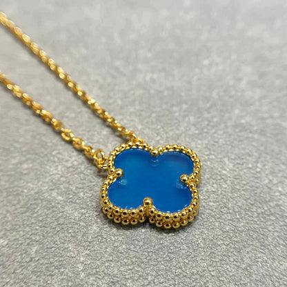 [Glimmer]CLOVER 15MM BLUE AGATE NECKLACE