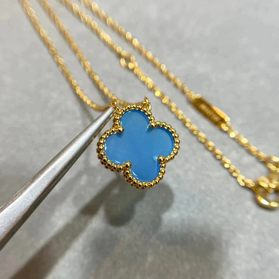 [Glimmer]CLOVER 15MM BLUE AGATE NECKLACE