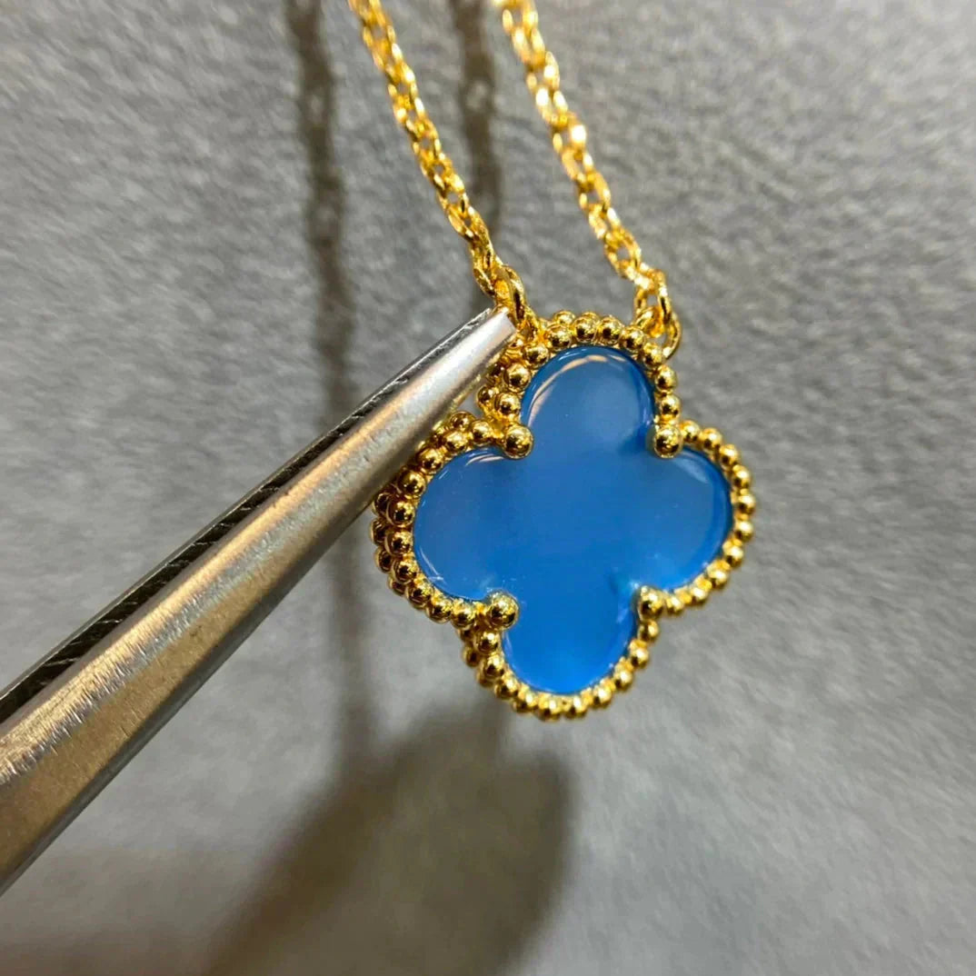 [Glimmer]CLOVER 15MM BLUE AGATE NECKLACE