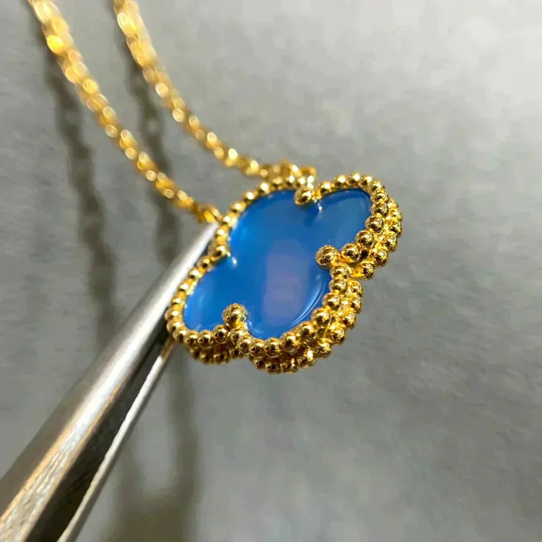 [Glimmer]CLOVER 15MM BLUE AGATE NECKLACE