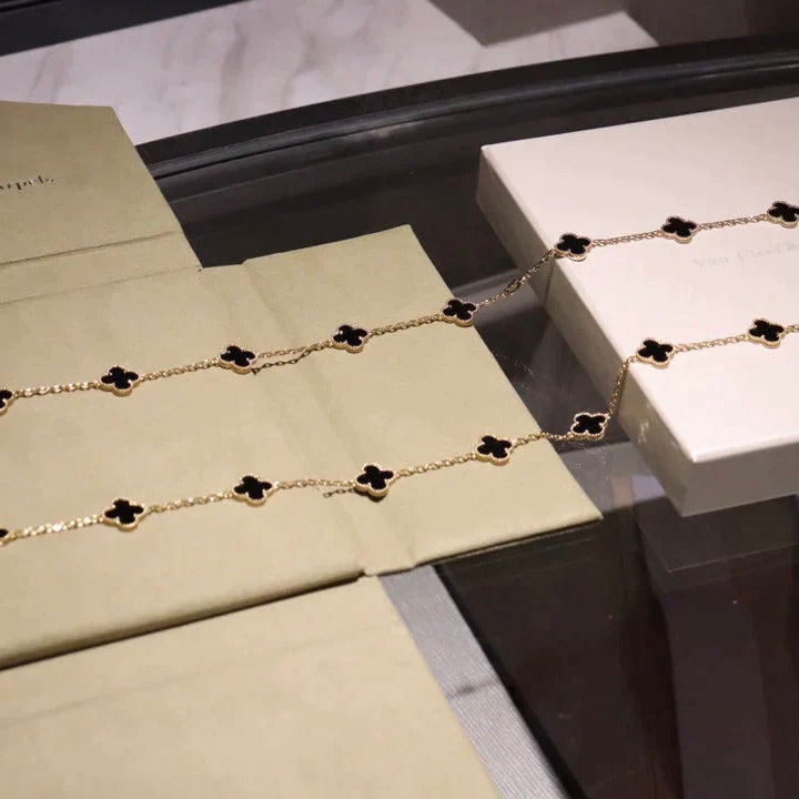 [Glimmer]CLOVER 20 MOTIFS ONYX NECKLACE