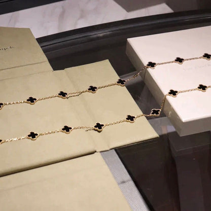 [Glimmer]CLOVER 20 MOTIFS ONYX NECKLACE