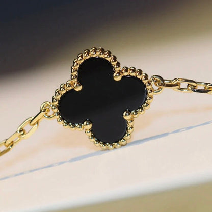 [Glimmer]CLOVER 20 MOTIFS ONYX NECKLACE