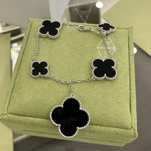 [Glimmer]CLOVER 5 MOTIFS SIVLER ONYX BRACELET