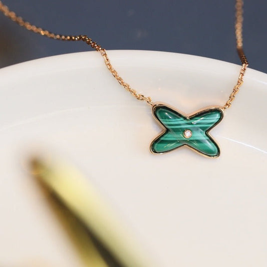 [Glimmer] JEUX MALACHITE 1 DIAMOND PINK GOLD NECKLACE