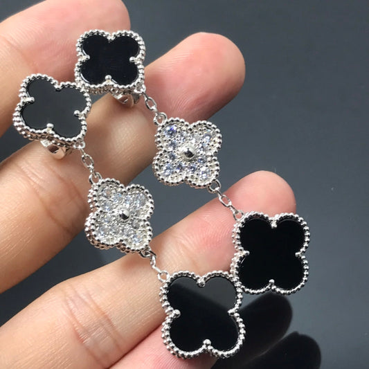 [Glimmer]クローバー 3モチーフ ダイヤモンド オニキス シルバー ピアス