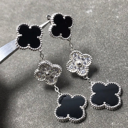 [Glimmer]クローバー 3モチーフ ダイヤモンド オニキス シルバー ピアス