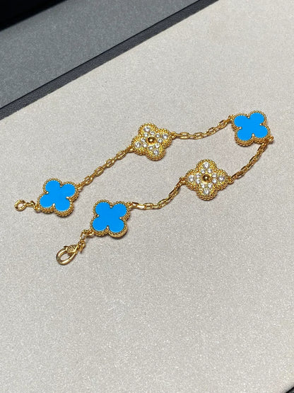 [Glimmer] CLOVER 5 モチーフ ブルーアゲート ブレスレット コレクション