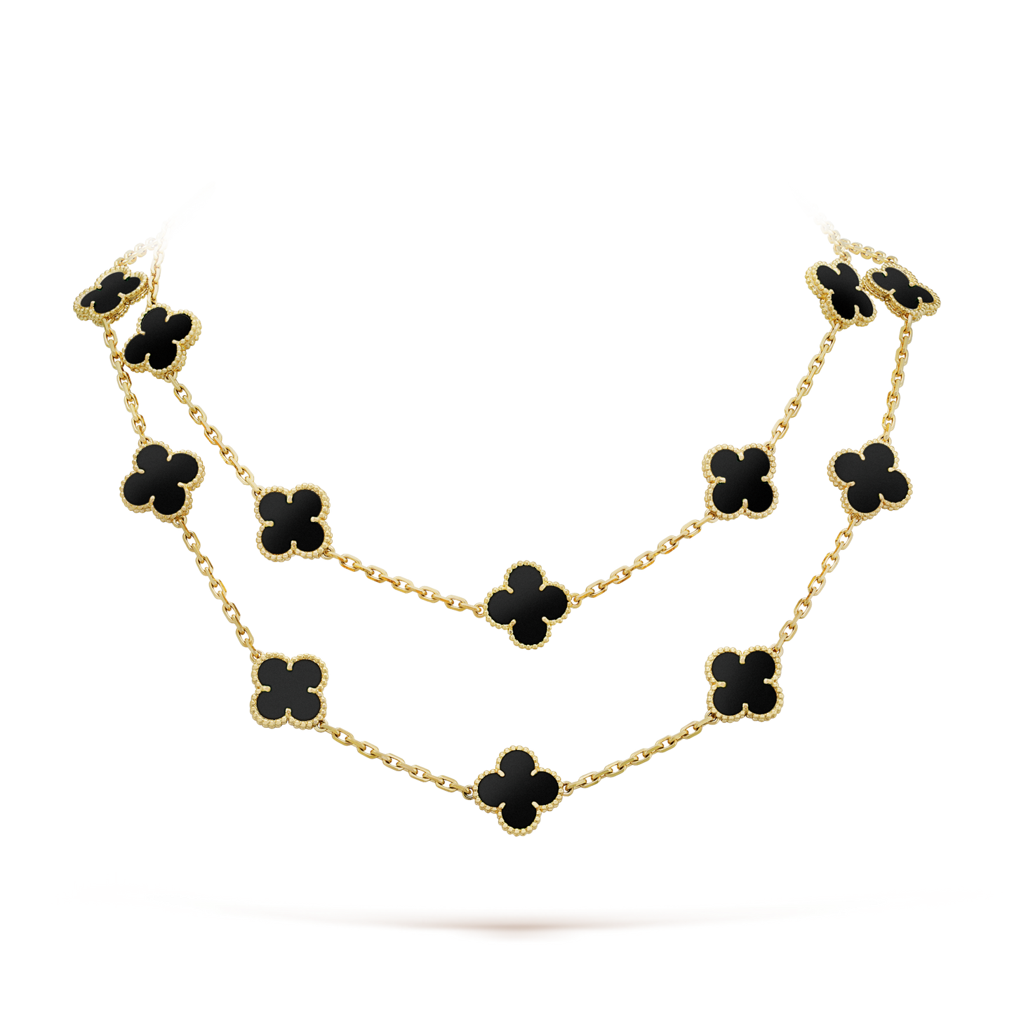 [Glimmer]CLOVER 20 MOTIFS ONYX NECKLACE