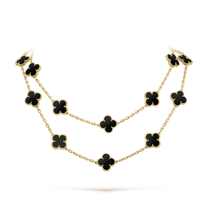 [Glimmer]CLOVER 20 MOTIFS ONYX NECKLACE