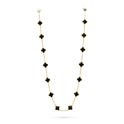 [Glimmer]CLOVER 20 MOTIFS ONYX NECKLACE