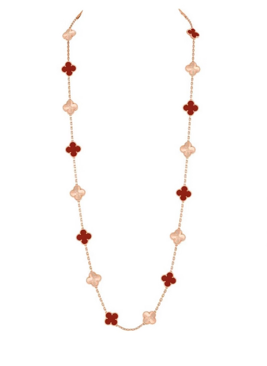 [Glimmer]CLOVER 20 MOTIFS LASER CARNELIAN NECKLACE