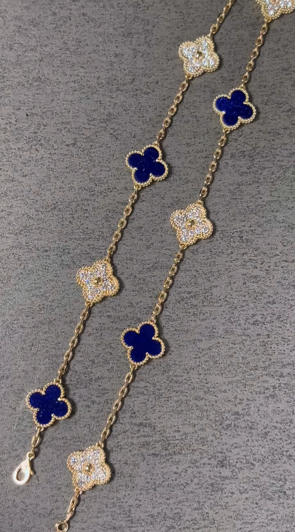 [Glimmer]CLOVER 10 MOTIFS DIAMONDS SET IN LAPIS LAZULI