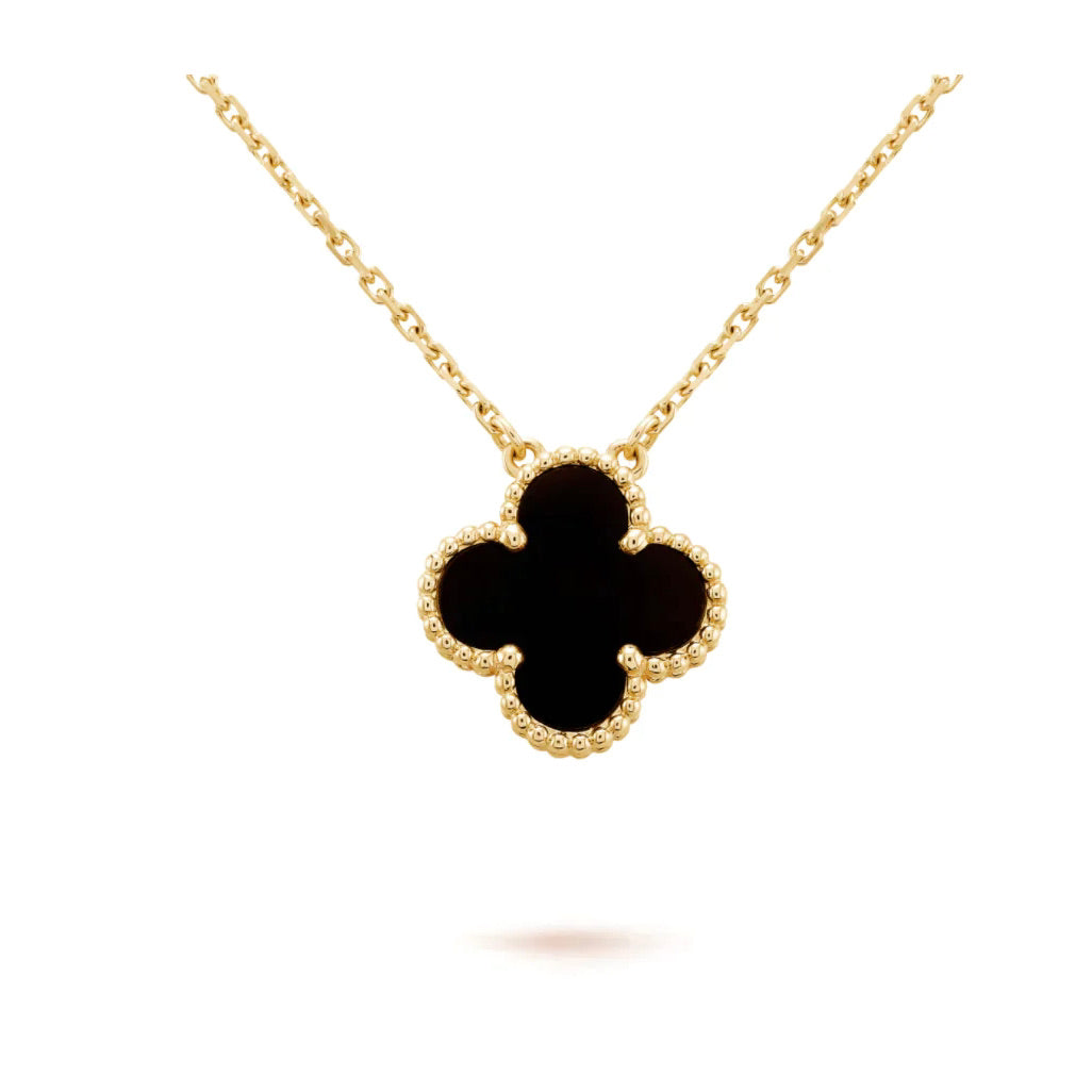 [Glimmer]CLOVER 15MM BLACK ONYX SINGLE FLOWER NECKLACE