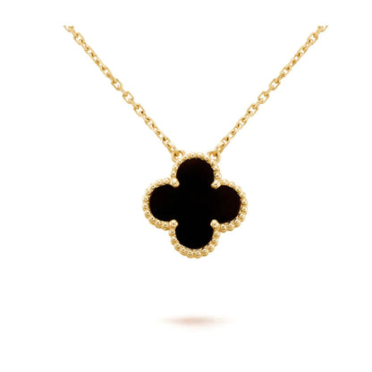 [Glimmer]CLOVER 15MM BLACK ONYX SINGLE FLOWER NECKLACE