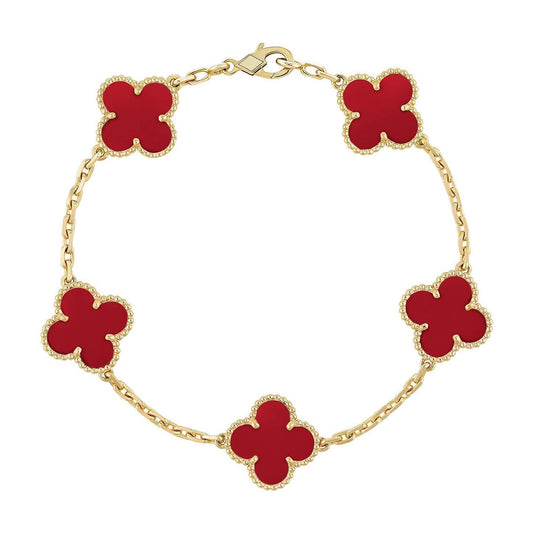[Glimmer] CLOVER 5 MOTIF RED CORNELIAN BRACELET COLLECTION