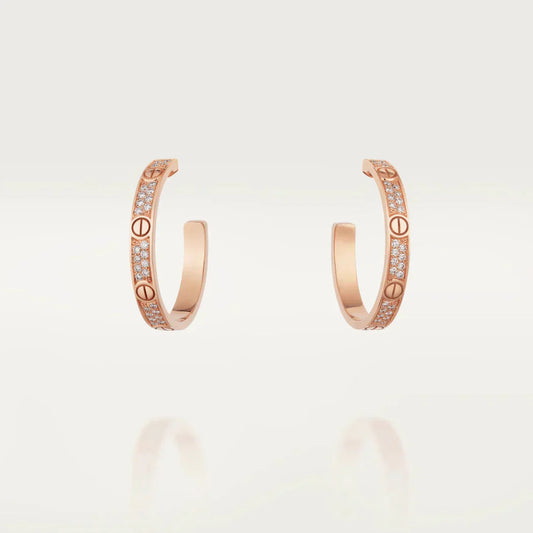 [Glimmer]LOVE DIAMOND PINK GOLD HOOP EARRINGS