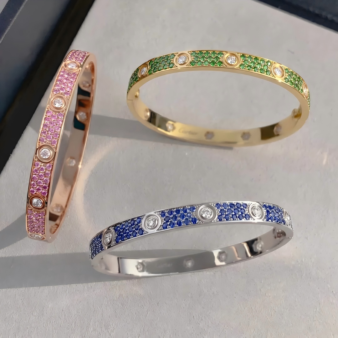 [Glimmer]2026 PAVE GEMSTONE LOVE BRACELET 6.1MM 10 DIAMONDS