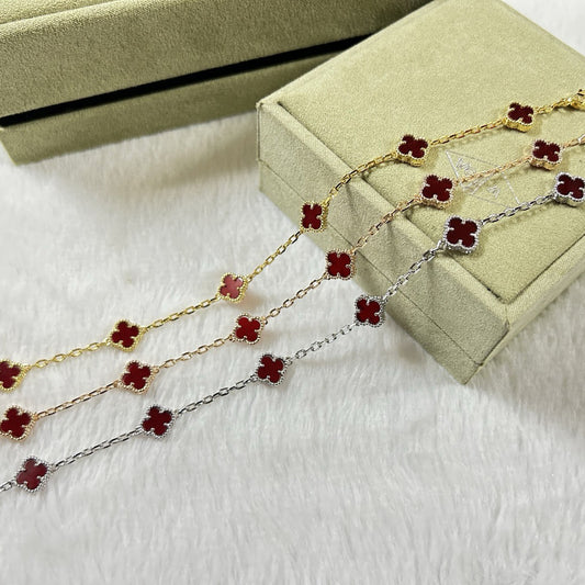 [Glimmer]CLOVER 6 MOTIF RED AGATE BRACELET-w