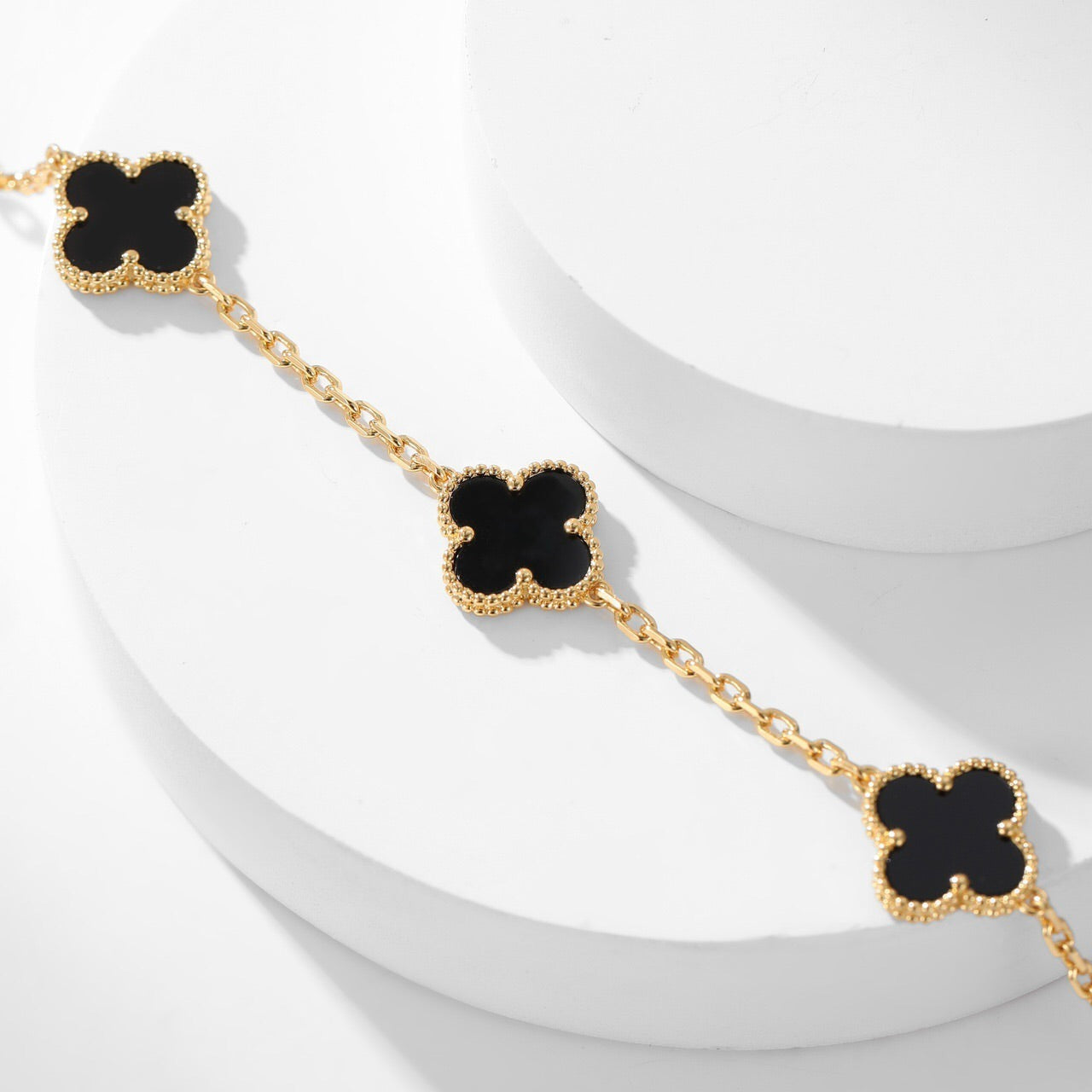 [Glimmer]CLOVER 10 MOTIFS ONYX NECKLACE