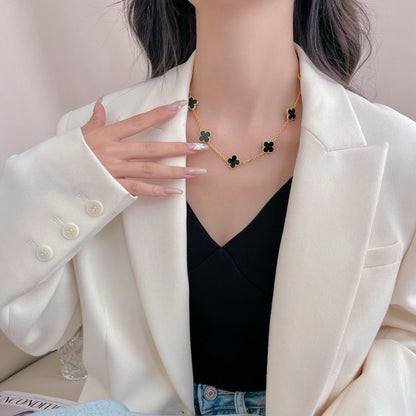 [Glimmer]CLOVER 10 MOTIFS ONYX NECKLACE