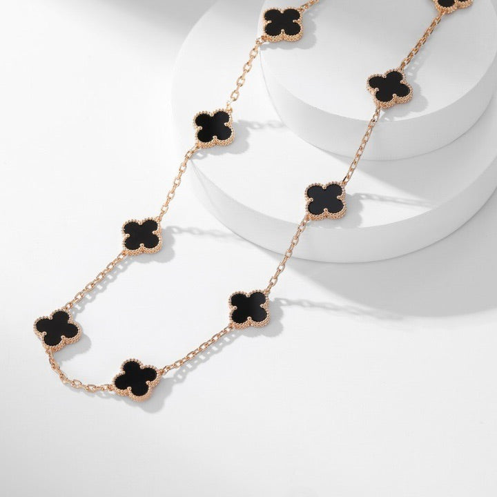 [Glimmer]CLOVER 10 MOTIFS ONYX NECKLACE