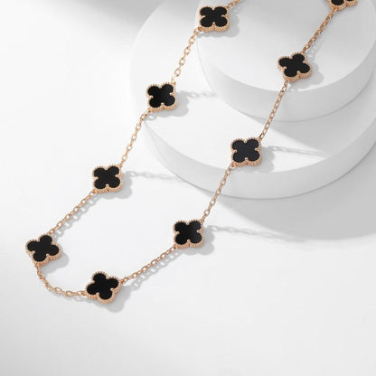 [Glimmer]CLOVER 10 MOTIFS ONYX NECKLACE