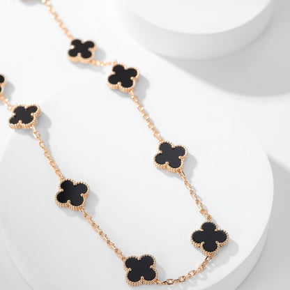 [Glimmer]CLOVER 10 MOTIFS ONYX NECKLACE