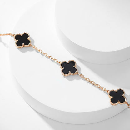 [Glimmer]CLOVER 10 MOTIFS ONYX NECKLACE