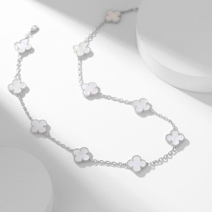 [Glimmer]CLOVER 10 MOTIFS WHITE MOTHER OF PEARL NECKLACE