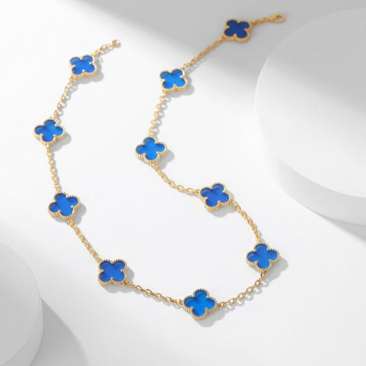 [Glimmer]CLOVER 10 MOTIFS BLUE AGATE NECKLACE
