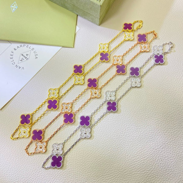 [Glimmer Jewelry]CLOVER 10 MOTIFS  PURPLE VIOLET DIAMOND NECKLACE