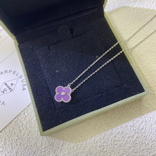 [Glimmer Jewelry]CLOVER 15MM DIAMOND  PURPLE VIOLET NECKLACE