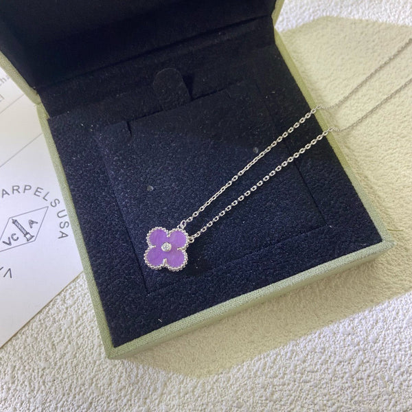 [Glimmer Jewelry]CLOVER 15MM DIAMOND  PURPLE VIOLET NECKLACE