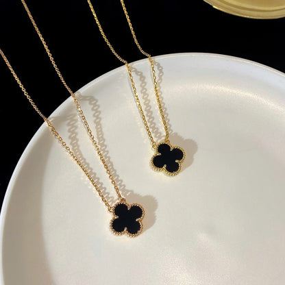 [Glimmer]CLOVER 15MM BLACK ONYX SINGLE FLOWER NECKLACE