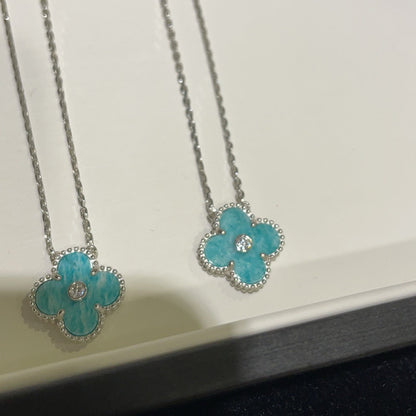 [Glimmer]CLOVER 15MM DIAMOND SVRES PORCELAIN  NECKLACE SILVER