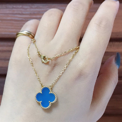 [Glimmer]CLOVER 15MM BLUE AGATE NECKLACE